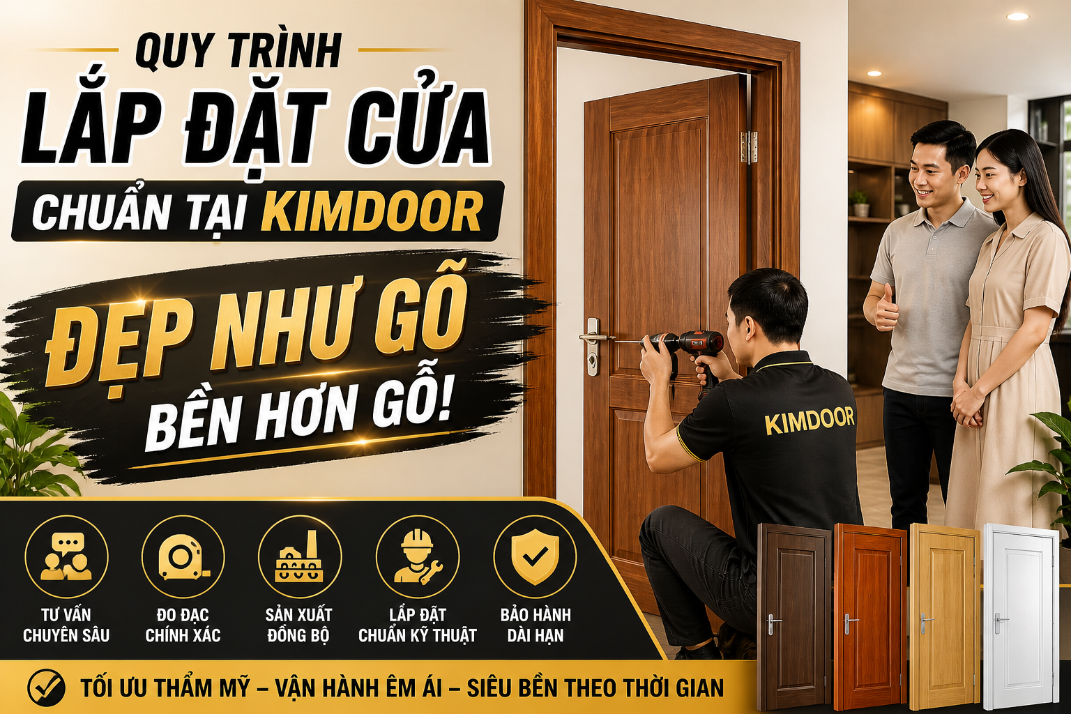 Quy trình tư vấn, đo đạc và lắp đặt cửa tại Kimdoor